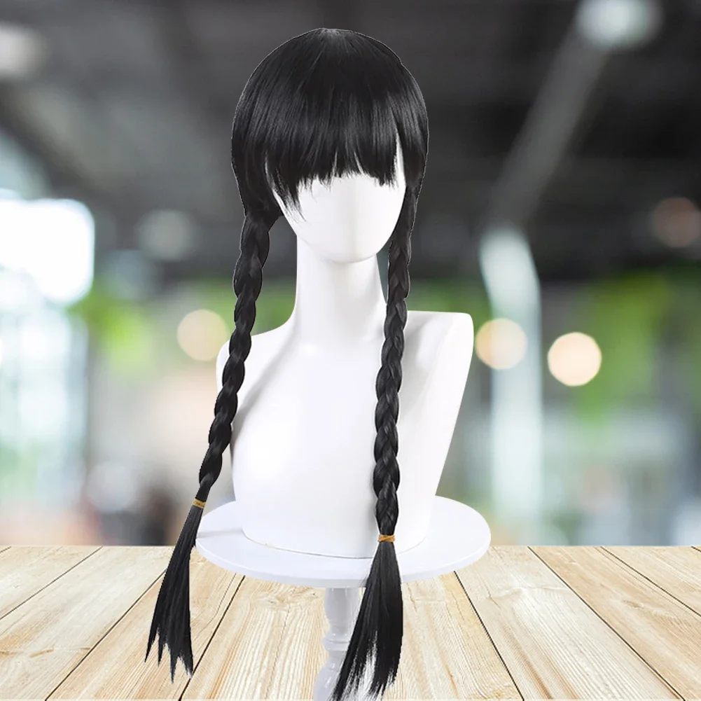 TV Wednesday Addams Cosplay Wig Adult Women Heat Resistant Long Black Braids Straight Synthetic Wigs Halloween Party Props