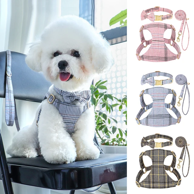 Nylon Dog Collar Harness Leash Set Adjustable Puppy Dogs Harnesses Vest Cute Bowknot Pet Collars With Lead for Small Medium Dogs 2