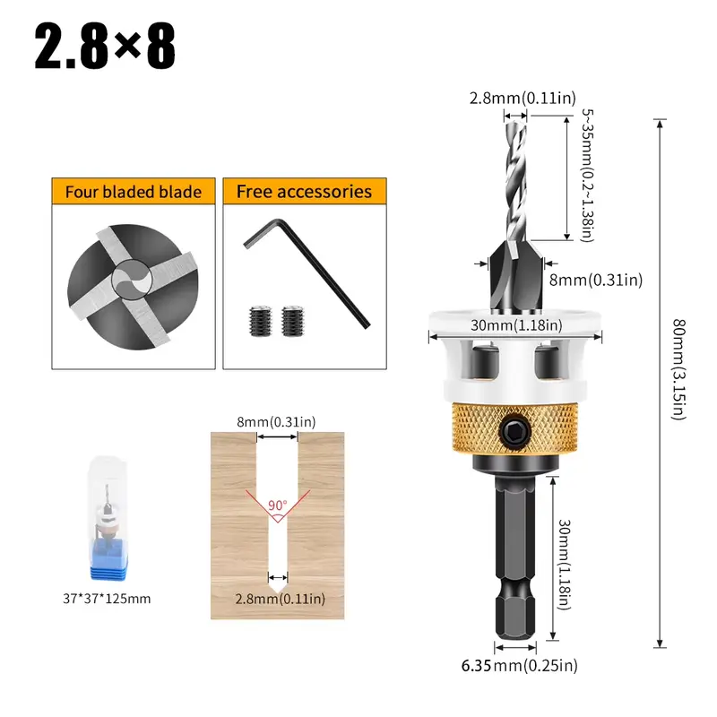 Woodworking Limit Four Edge Countersink Drill Alloy Drill Cone Drill Adjustable Depth Step Drill Screw Countersink Drill Bit - Image 18