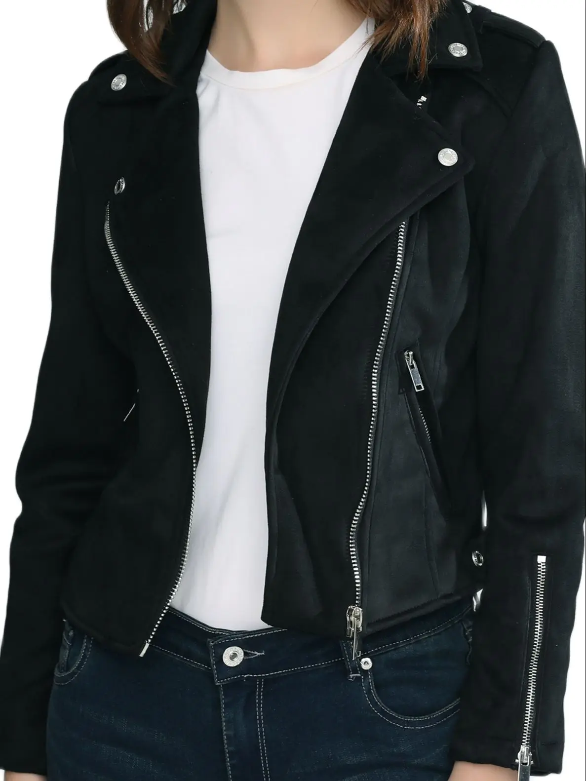 

Женская замшевая куртка на молнии, черная или кофейная винтажная короткая приталенная куртка из мягкой искусственной замши, весна-осень 2023