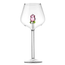 Hand Blown Rose Red Crystal Wine Glass Set with Long Stem (650ml)