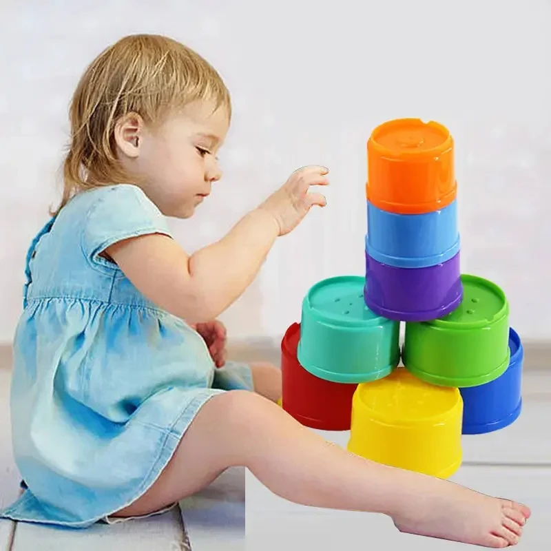 9PCS/Set Baby Intelligence Early Education Alphanumeric Rainbow Bear Folding Tower Building Block Stacking Cup Toy educational toys stacking puzzle toys cup stacking toys stacking toys Children Gift