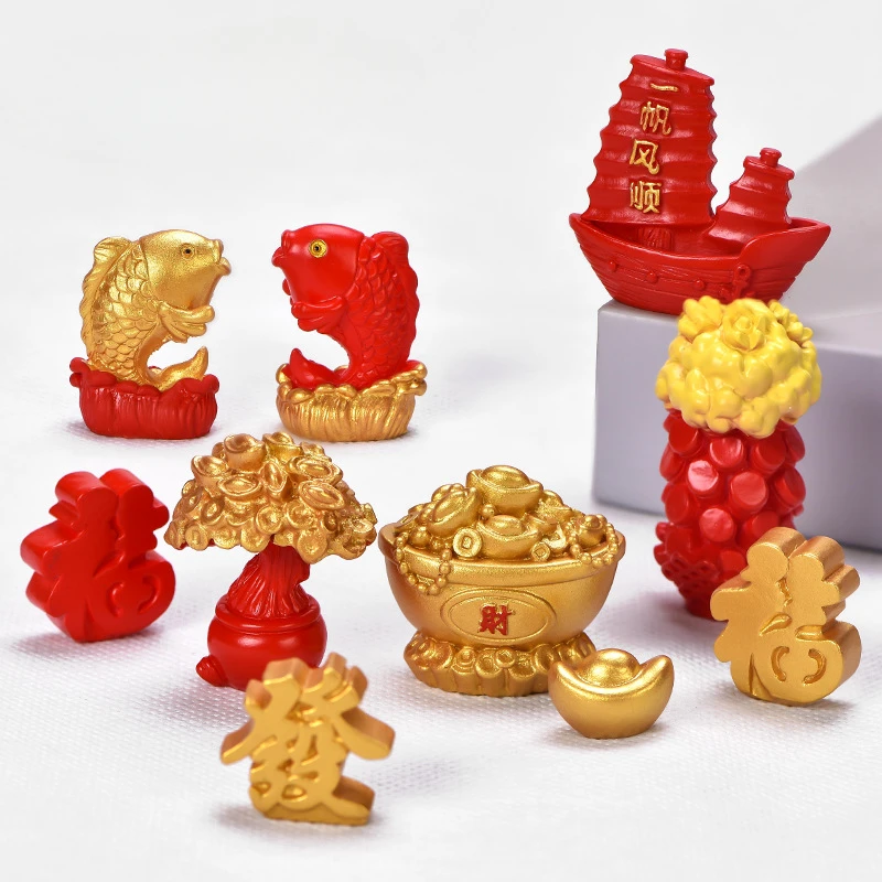 

Mini Resin Fortune Tree Chinese Golden Ingot Home Office Desk Landscape Ornament Feng Shui Decoration Home Craft
