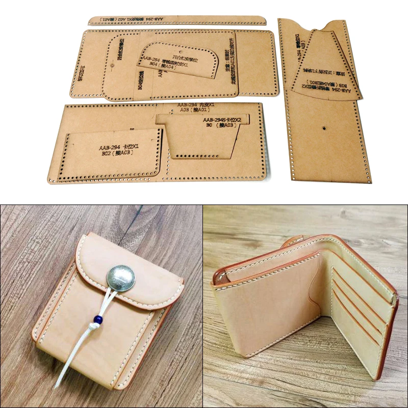 Leather Kraft Paper Sewing Pattern for Folding Wallet DIY Handmade