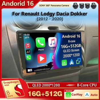 Radio Multimedia para Auto con Android 16 y Qualcomm para Renault Lodgy Dacia Dokker 2012-2020, Reproductor de Auto con Carplay, Estéreo, DVD y Voz AI 1