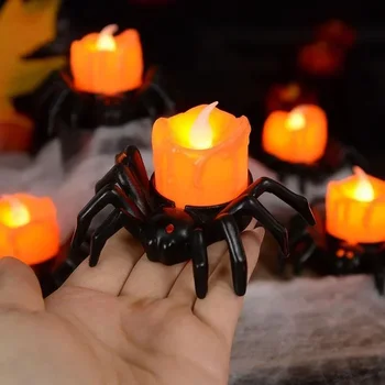 New Halloween LED Candle Light Spider Pumpkin Lantern for Party Home Decoration Ornaments Haunted House Horror Props