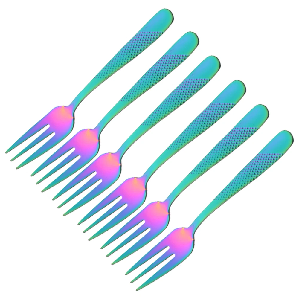 Mini Fork Set 6Pcs/Set For Fruit Cake Snack Stainless Steel Tea Fruit Fork Set Rainbow Dessert Small Salad Dinnerware