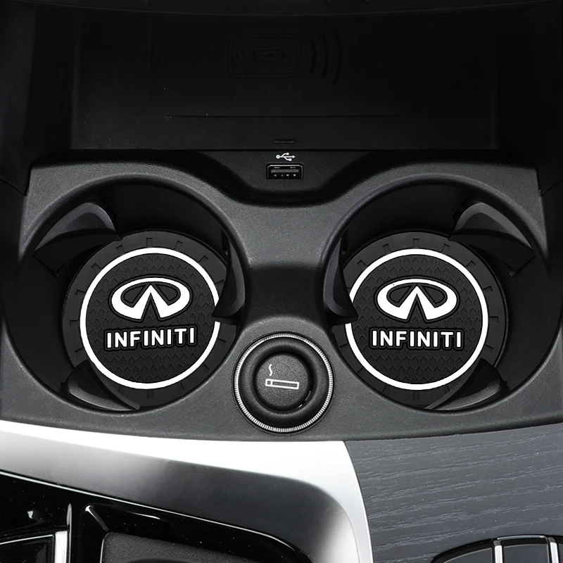 2Pc Car Coasters Water Cup Slots Non-Slip Mat Water Cup Pad For Infiniti QX30 Q50 Q60 Qx70 QX80 Qx56 Fx35 Ex35 G25 Car Accessory