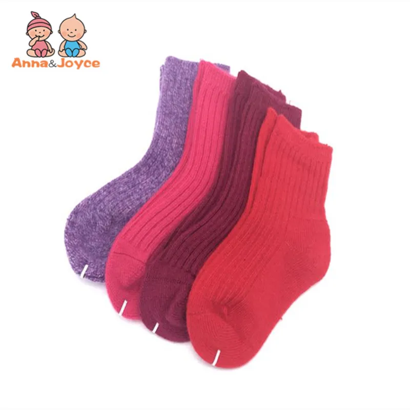 children socks 4pairs/Lot Winter Children Thick Socks Warm Wool Baby2-12Years Girls Boys Solid Socks