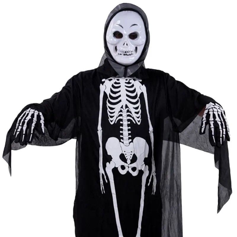 Sale Halloween Scary Costumes With Gloves Skull Skeleton Monster Demon Ghost Clothes Robe For Adult Kids