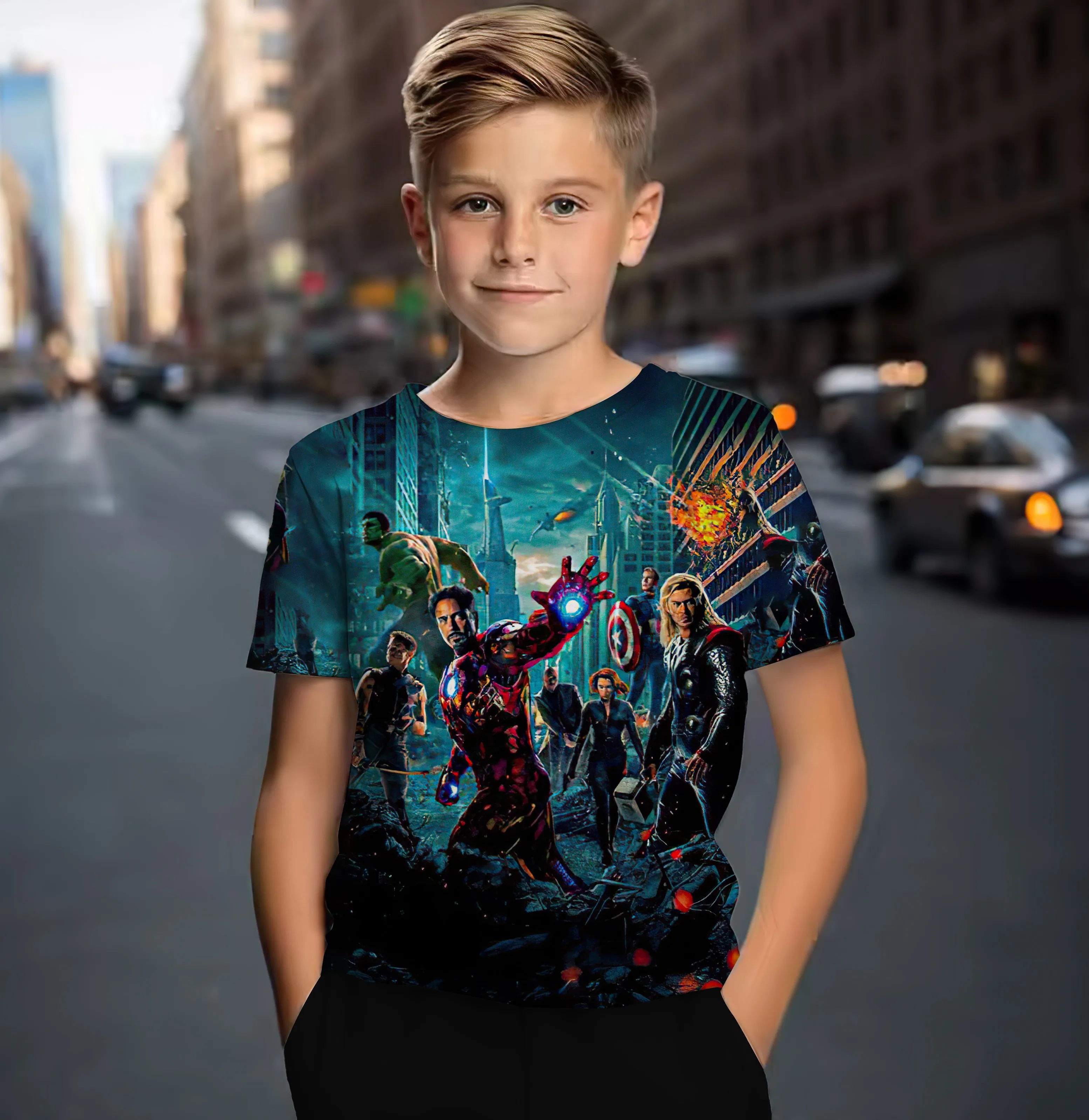 2024 summer new Marvel series children's T-shirt 3D printed short-sleeved boys and girls daily loose tops street wear 3