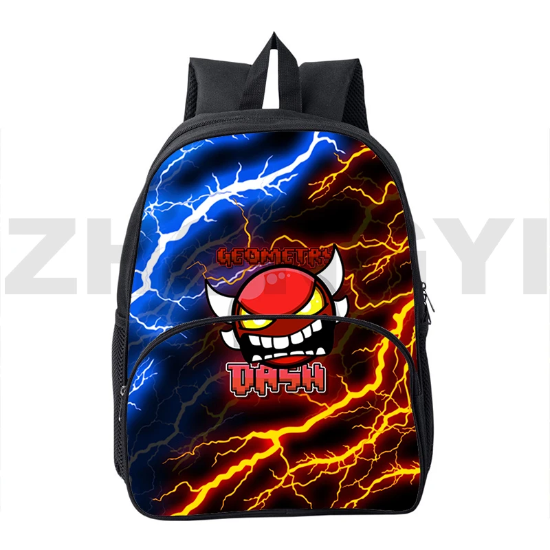 

3D Print Angry Geometry Dash Mini Backpack Students Schoolbags 12/16 Inch Vintage Canvas Mens Bookbag Waterproof Bags for Women