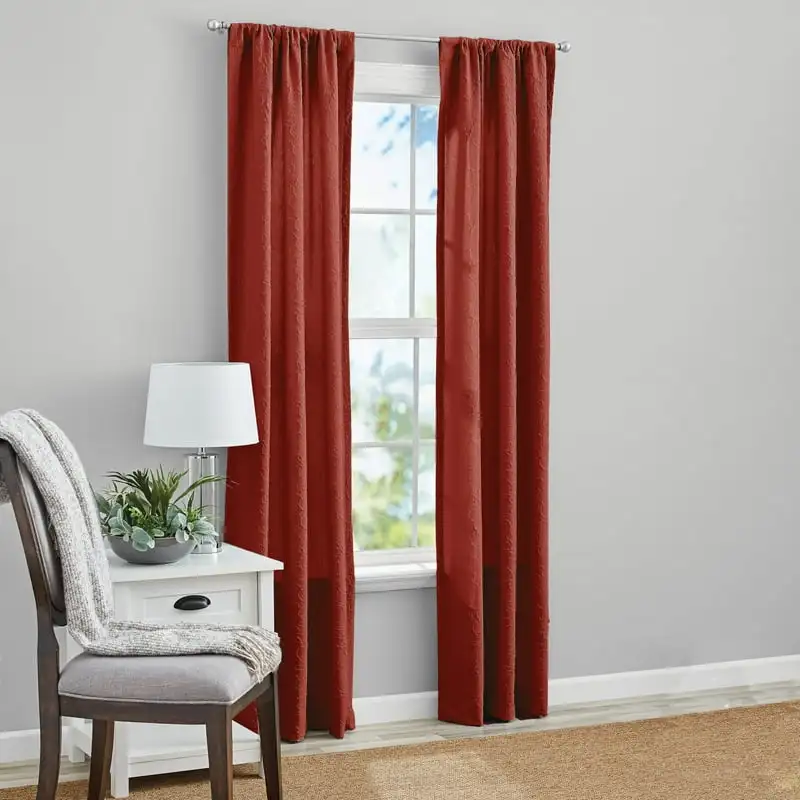 

84"Poletop Red Paprika , Set of 2 Curtain Panels , Microsculpt Floral , Polyester , Sheer