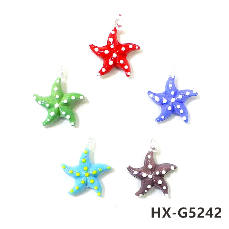 5pcs 귀여운 미니 불가사리 유리 펜던트 다채로운 작은 바다 별 참 장식품 DIY 공예 용품 수제 애호가를위한 완벽한 선물
