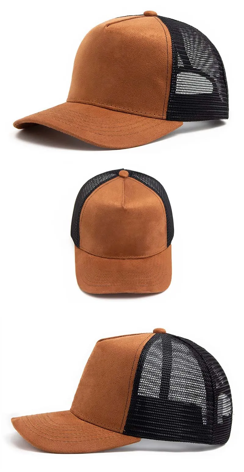 Personality Hot Selling 5 Panel Mesh Suede Trucker Hat High Quality Baseball Cap Spring Summer Breathable Adjustable Sports Hats