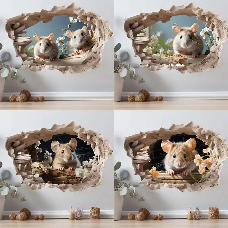 Mouse hole Decal Living Room Bedroom Kitchen Wall Sticker Home Decoration Funny Vinyl Sticker Lifelike Mouse wall sticker wall stickers
