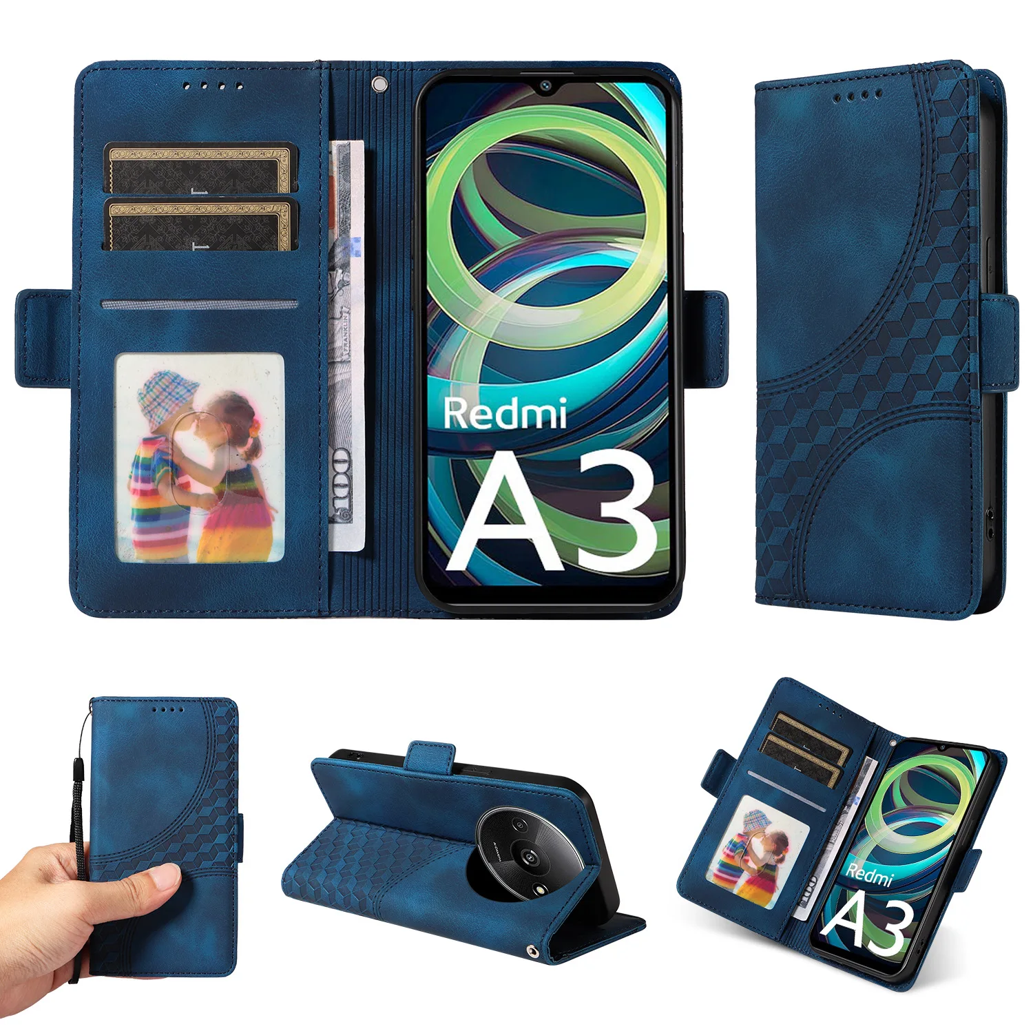 Magnetic Leather Flip Case with Card Slots and Wrist Strap