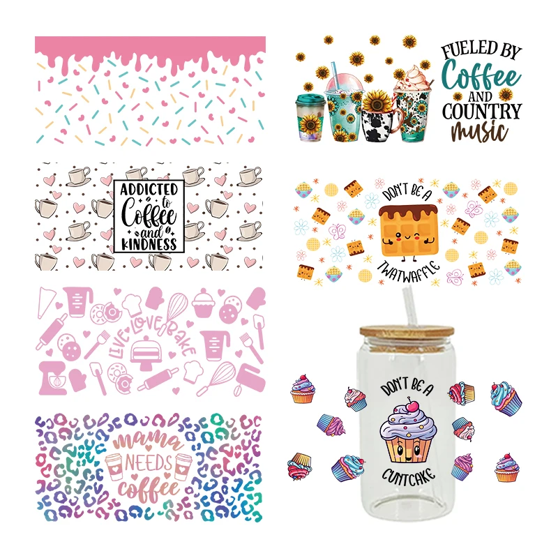 UV DTF Transfer Sticker for 16oz Libbey Glasses Wraps Bottles Cup Can DIY Waterproof Decals for Cake Food dtf transfer sticker