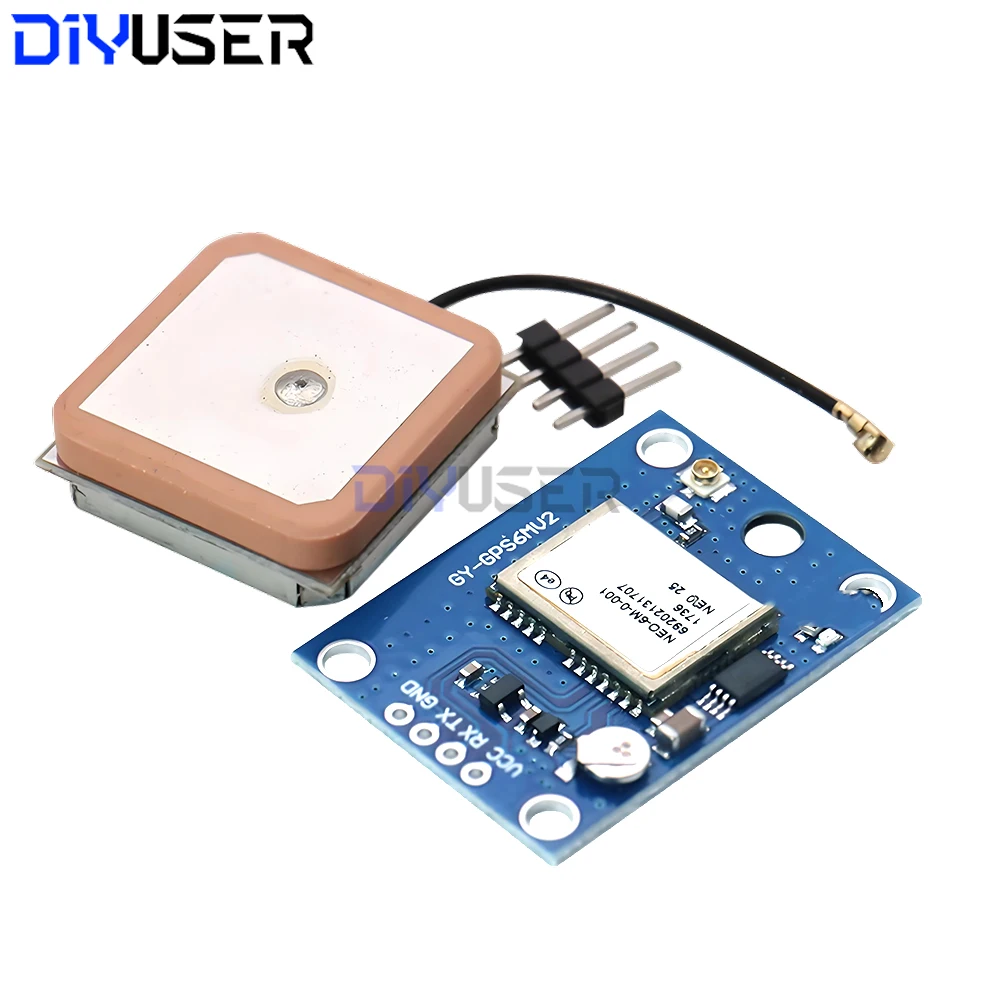 Module GPS NEO-6M GY-GPS6MV2 installé sur un circuit, parfait pour éclairage de sécurité nécessitant une localisation précise.