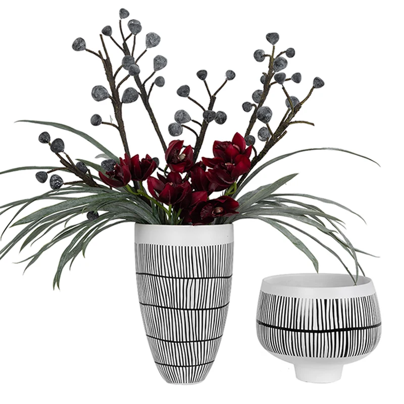 

Nordic simple modern black-and-white striped ceramic flowerpot fruit bowl home model room sales office decoration ornaments