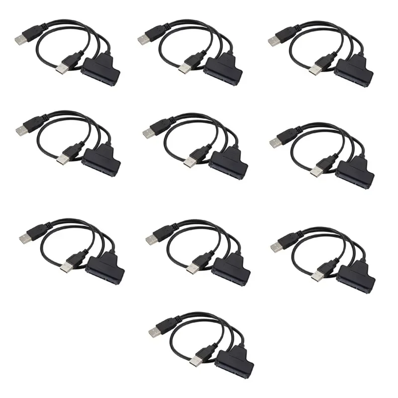 Lot 10PCS Dual USB 2.0 SATA 7+15Pin 22pin Adapter Converter Cable for 2.5inch HDD SSD Hard Disk Drive PC Laptop Cable Connector