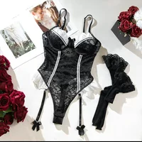 Nouvel ensemble érotique transparent sous-vêtements érotiques pour femmes Lingeries Sexy cils dentelle corps ensemble de Lingerie Sexy ensemble soutien-gorge et jarretelles Sexy 6
