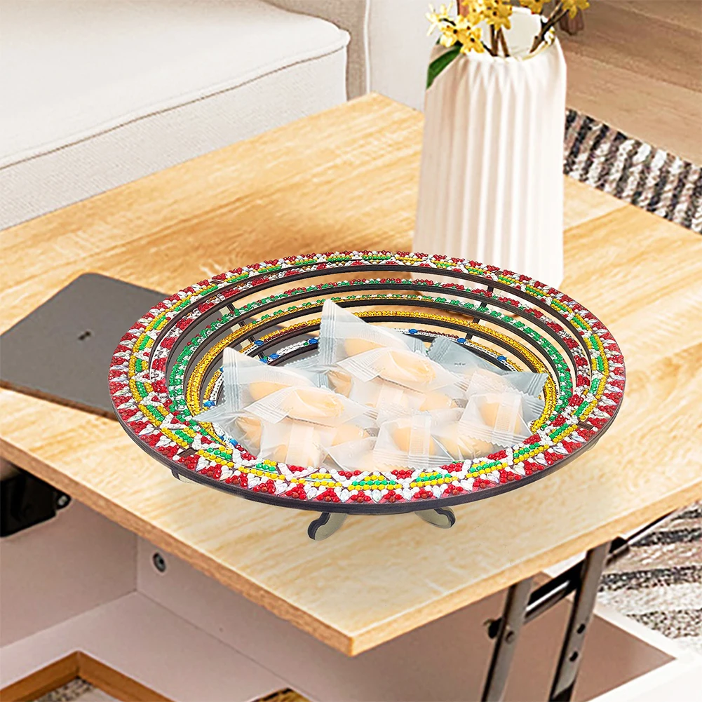 Diamond Painting Dining Plate Decorative Diamond Art Tableware Manager Tray Colorful Good for Parties Or Bed Food Tray