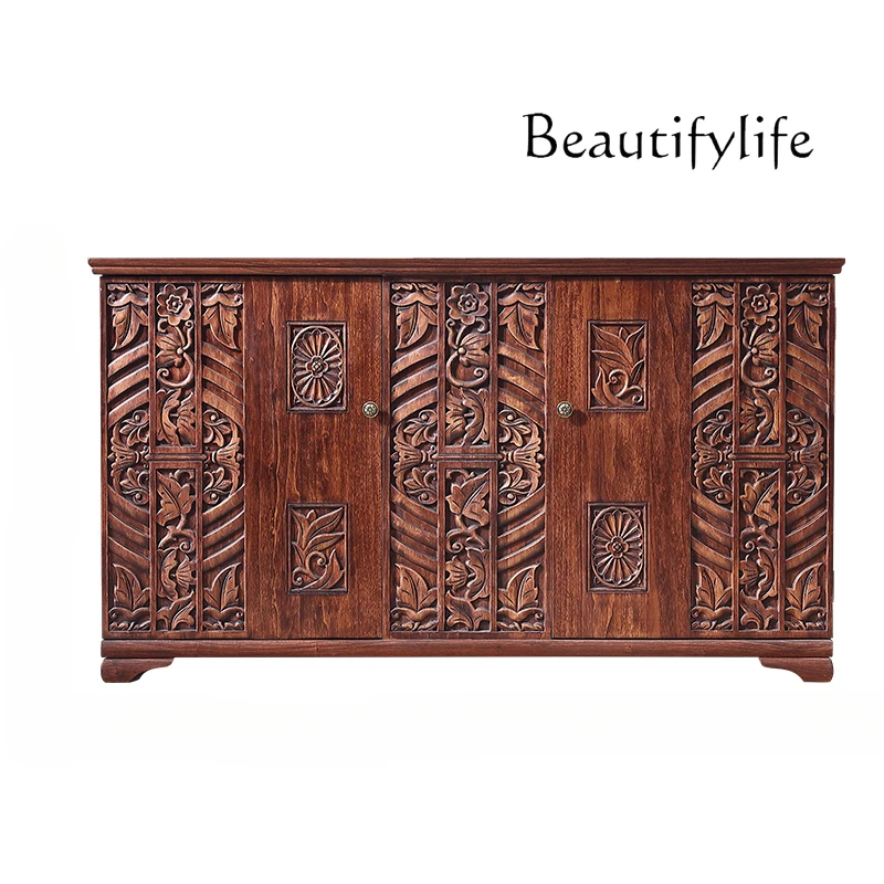 Southeast Asian Style Wall Locker Living Room Shoe Cabinet Chinese Carved Solid Wood Entrance Cabinet