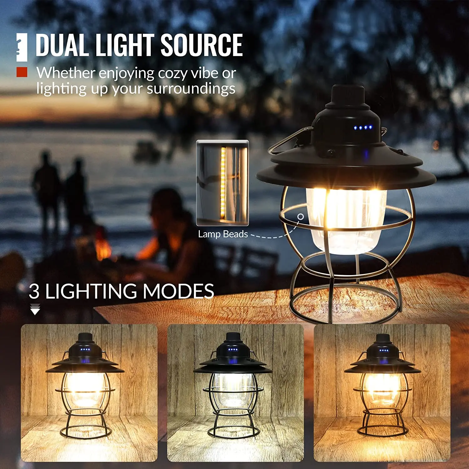 Camping Lantern, Rechargeable LED Lantern Vintage Camping Lights with 4  Modes with Dimmable Control Portable Waterpoof Outdoor Lamp Portable Tent