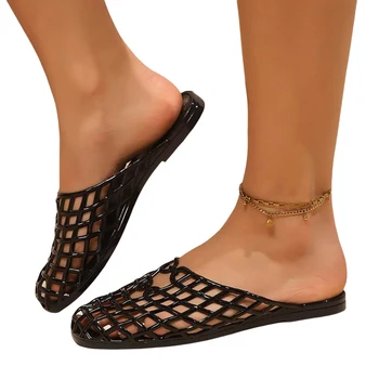 Women Jelly Flats Fashion Slip-On Flats Lightweight Hollow Out Ballet Flats Breathable Beach Jelly Shoes for Outdoor Travel 2