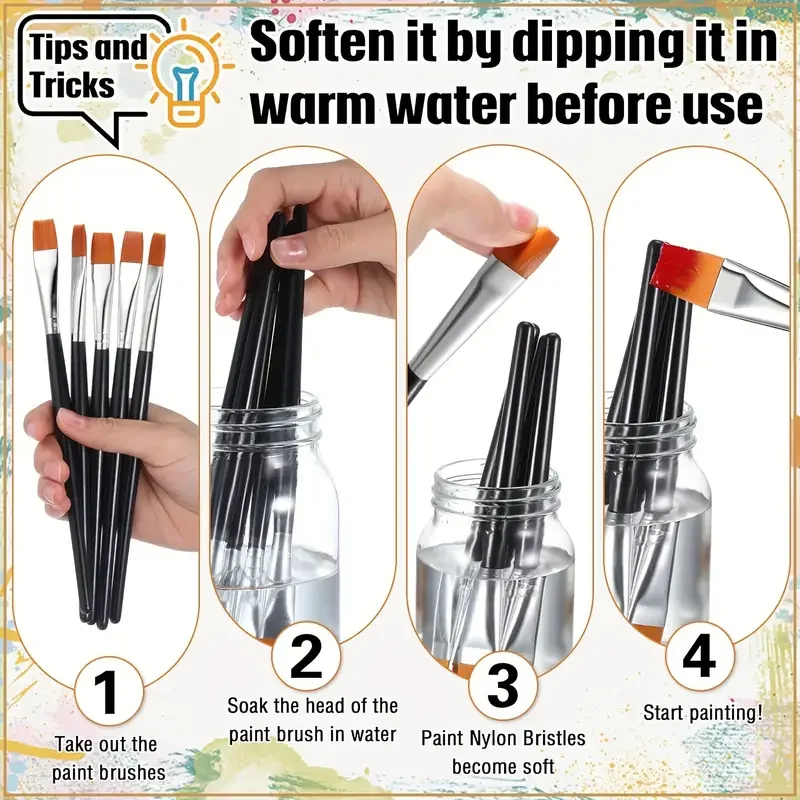 10pcs Flat Acrylic Paint Brush 3/4 Inch Wide Paint Brushes Watercolor Quality Synthetic Artist Paint 3