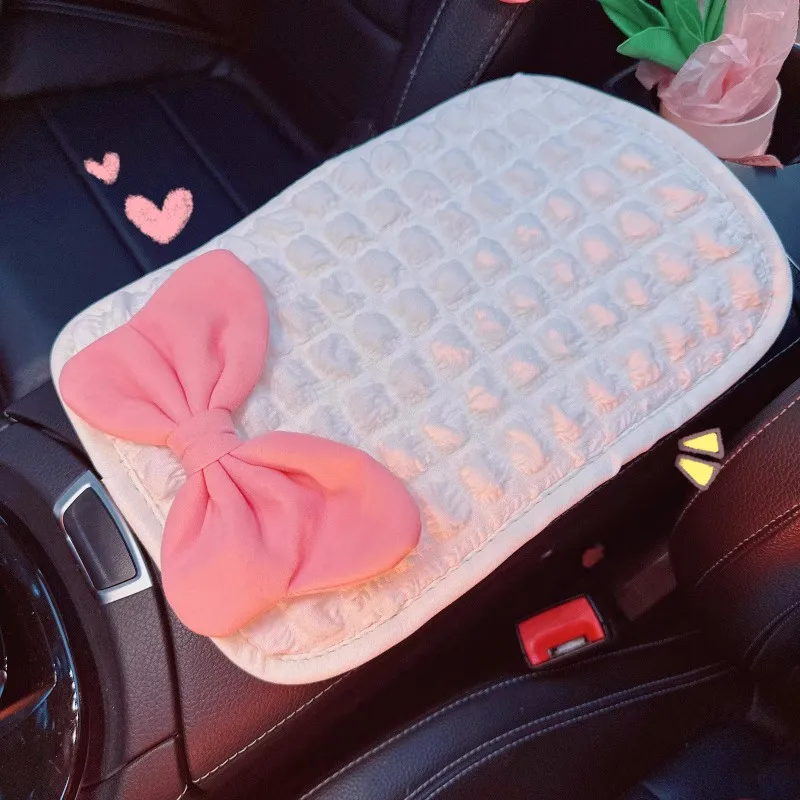 Cute Pink Bow Car Shoulder Protector Summer Car Tissue Box Cover Seat Belt Armrest Decorations Interior Decorations Pink