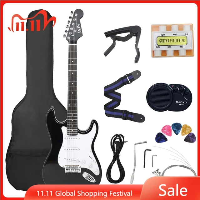 21 Frets 6 Strings ST Electric Guitar 39 Inch Black Basswood Body Maple Neck With Speaker Necessary Guitar Parts ; Accessories