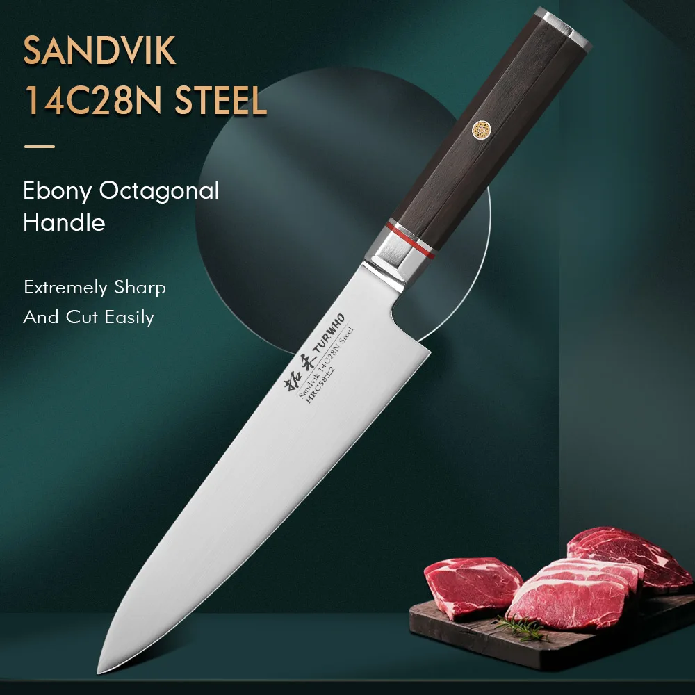 

TURWHO 7.5 Inch Japanese Chef's Knives Professional Sandvik 14C28N Stainless Steel Ultra Sharp Meat Vegetable Kitchen Knife