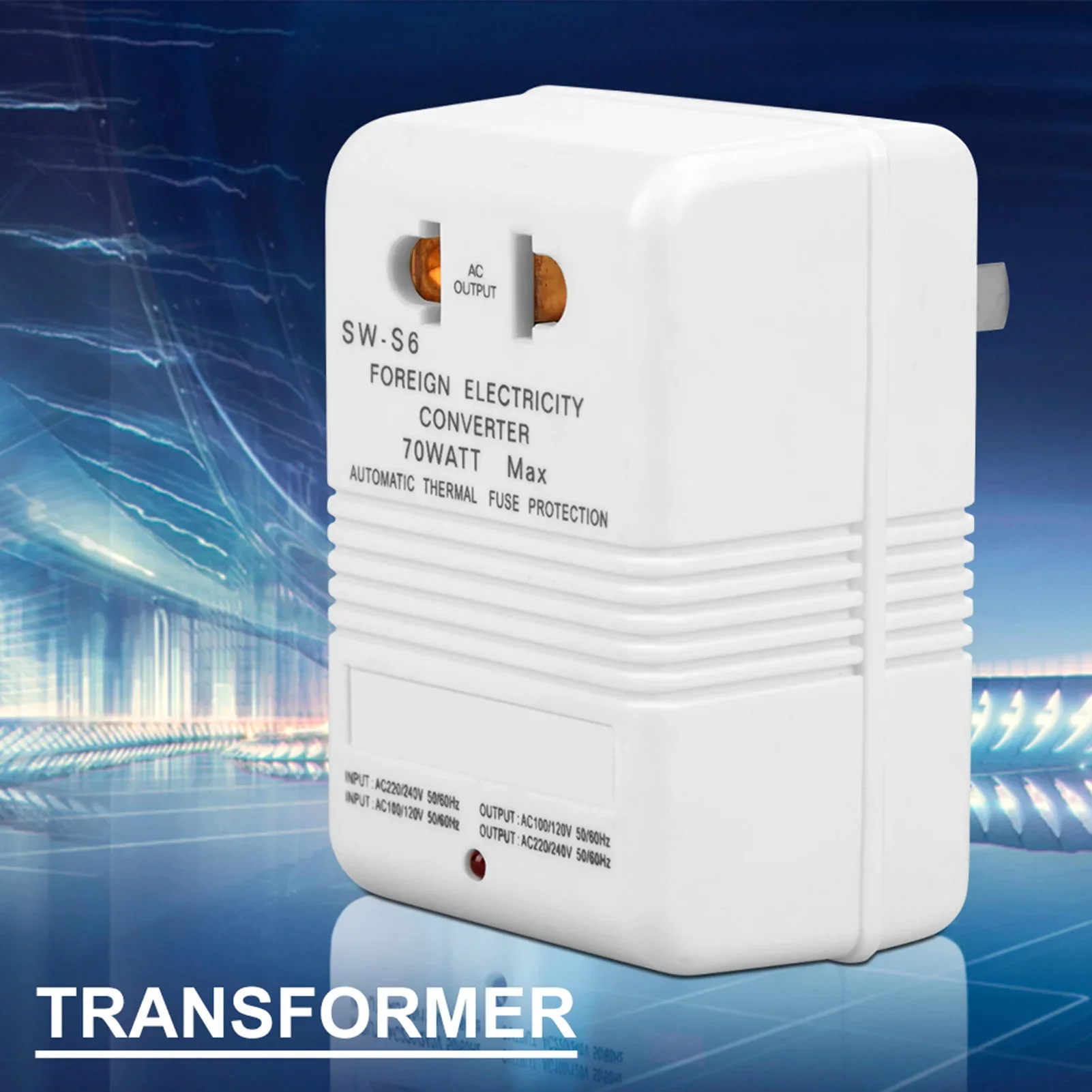 Universal Voltage Converter Transformer with CN Standard Plug, 70W Step-Up & Step-Down Capability