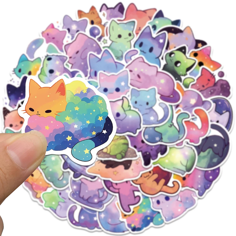 Cartoon Stickers 50pcs Kawaii Cartoon Starry Sky Cats Stickers Decals for Laptop Water Bottle Luggage Notebook Phone Vinyl Waterproof Graffiti