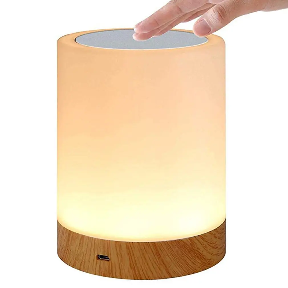 

Newest Dimmable Led Colorful Creative Wood Grain Rechargeable Night Light Bedside Table Lamp Atmosphere Light Touch Pat Light