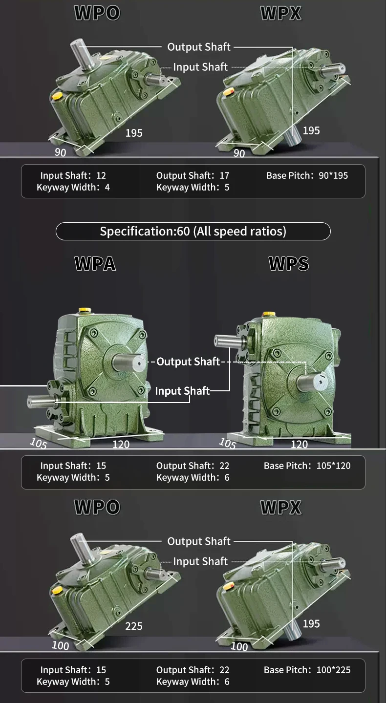 WPA WPS WPO WPX40 50 60 70 80 100 Getriebe, Eisengehäuse, Schneckengetriebe, Untersetzungsgetriebe, kleiner Motor, Getriebe, Untersetzungsbox – Detail 4
