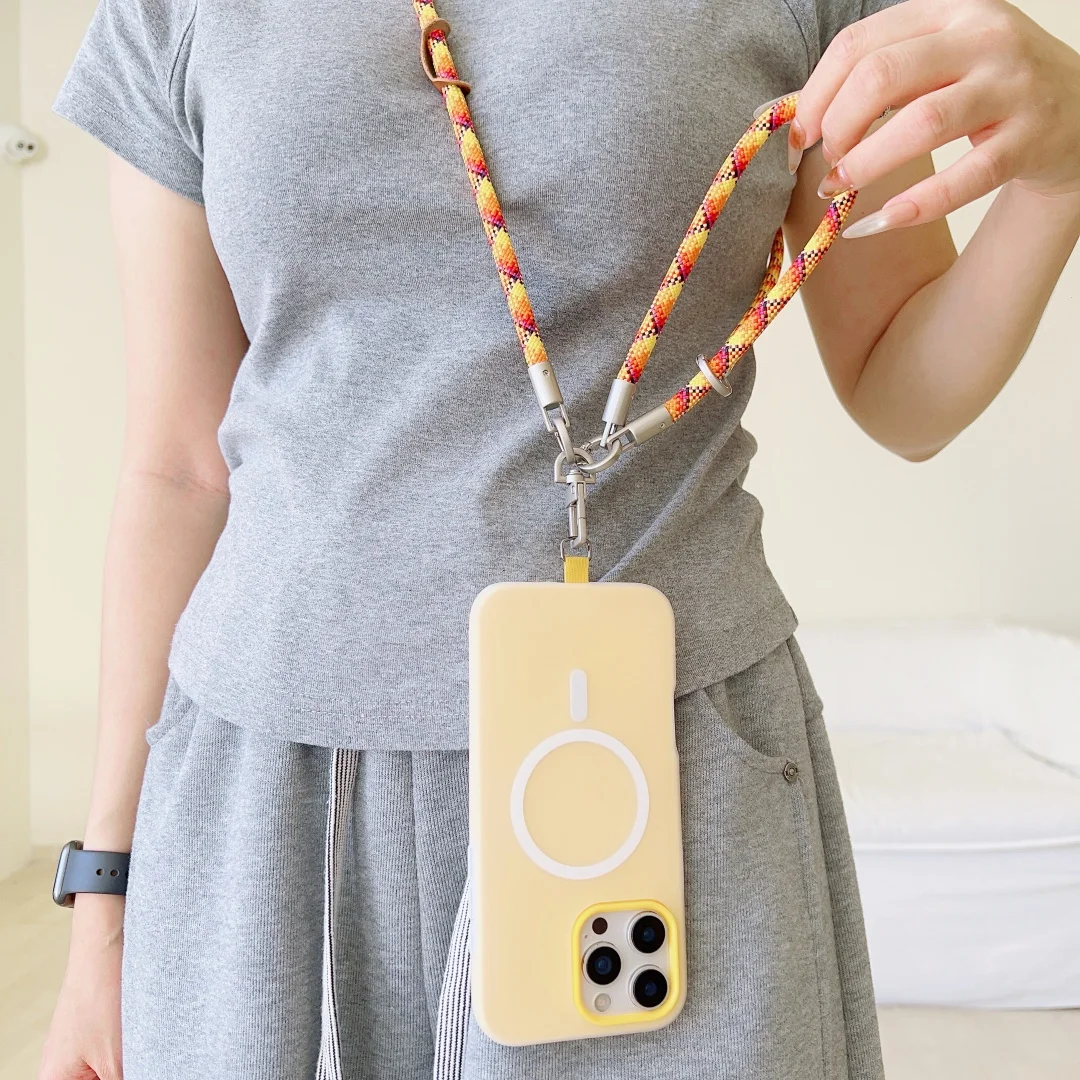 Versatile Dual-Use Lanyard and Cross-Body Strap Keychain in Solid Color for Mobile Device Holders