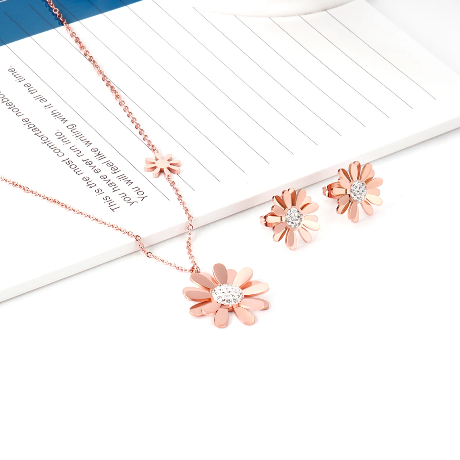 Jewelry Sets Women Jewelry Sets Yellow Flowers Pendant Necklace Earrings Stainless Steel Gold Color Trendy Summer