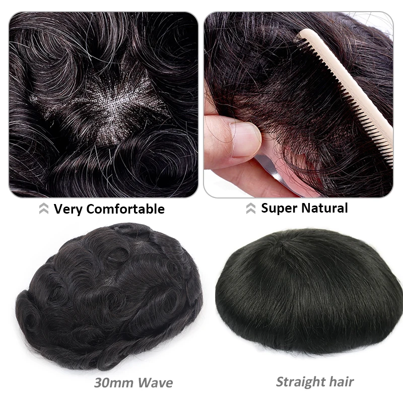 Australia Men Toupee Lace and PU Base Wig For Men Real Human Hair Replacement System Unit For Men Male Brown Hair Prosthesis