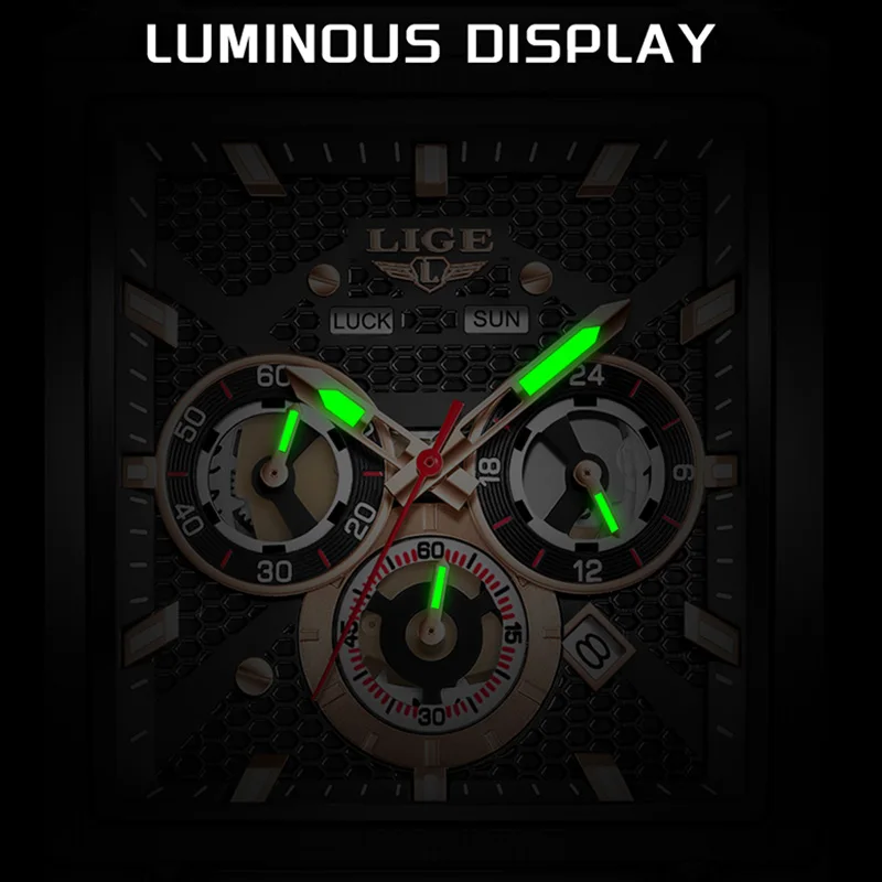 LIGE New Black Silicone Waterproof Watches Men Classic Business Sports Date Men's Quartz Wristwatch fashion Square Watch For Men