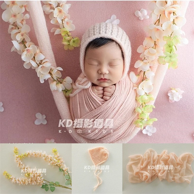 

Newborn Baby Photography Props Pink Florals Blanket Knitted Wrap Hat Theme Set Fotografia Photoshoot Studio Shooting Photo Prop