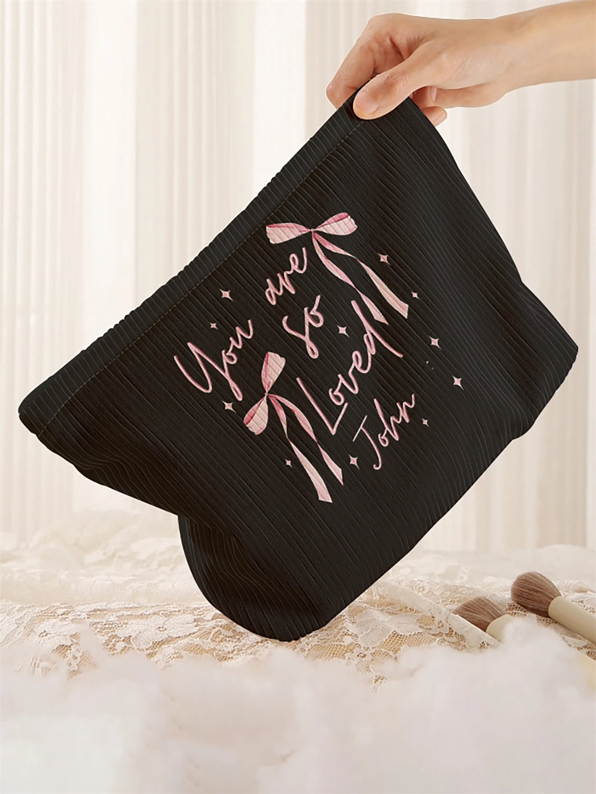 Butterfly pattern printed corduroy makeup bag, lightweight zipper makeup storage box, multifunctional bag with lining