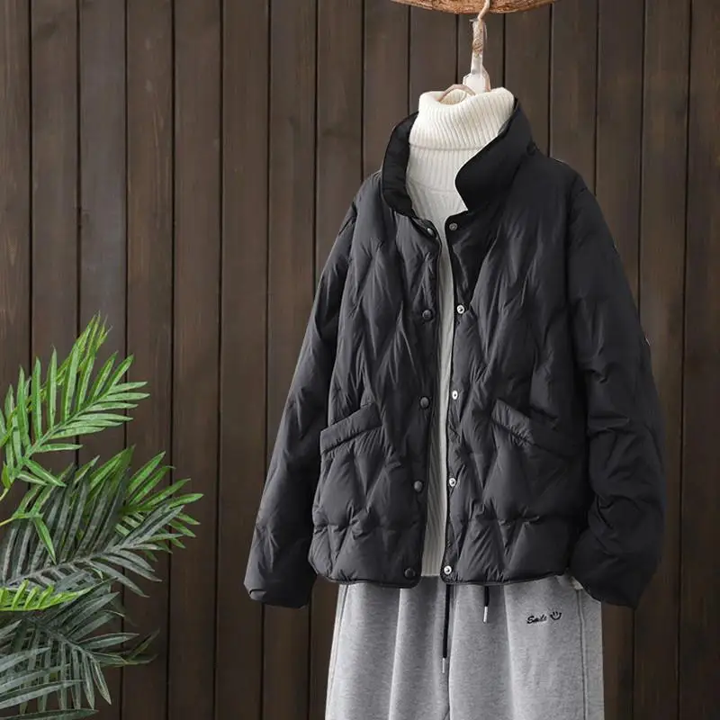 Warm Light Thin White Duck Down Jacket Parka Autumn Winter Women Short Down Coat Female Single Breasted Bigsize Puffer Outwears