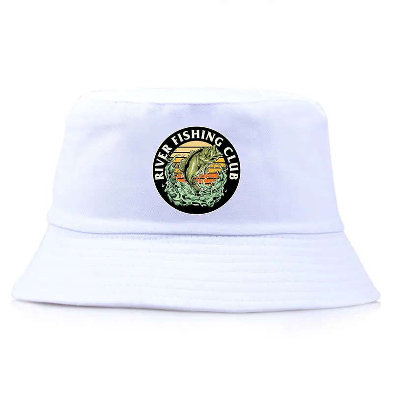 

River Fishing Club Reversible Bucket Hat Unisex Adult Cotton Fisherman Cap Woman Man Cool Cotton Panama Hat Girl Boy Autumn Cap