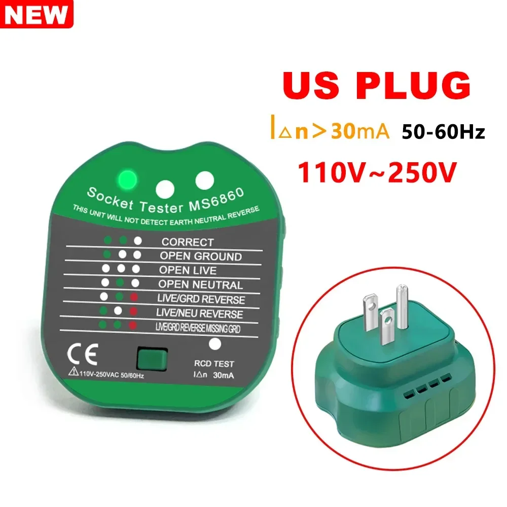 Socket Tester Pro Voltage Test RCD 30mA Socket Detector UK EU Plug Ground Zero Line Plug Polarity Phase Check
