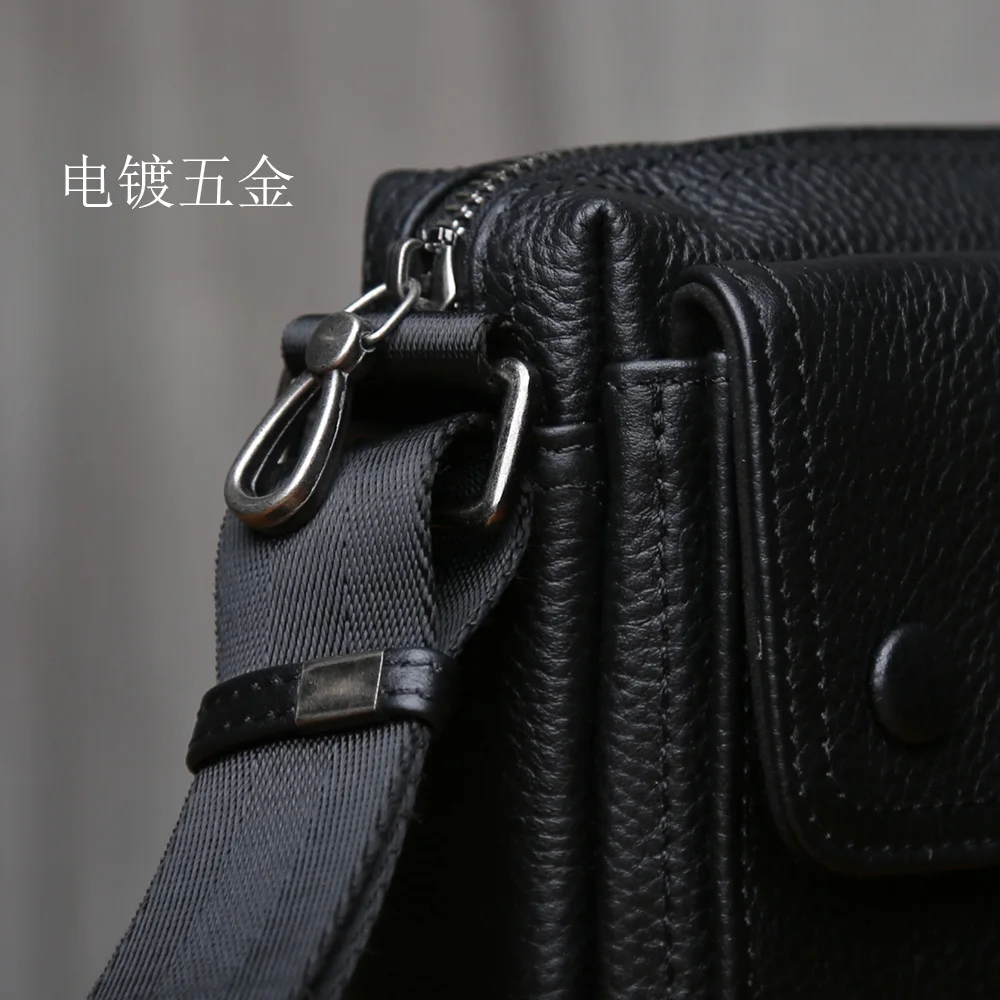 NZPJ Genuine Leather Men's Crossbody Bag Casual Top Layer Cowhide Single Shoulder Trendy Men's Bag For 10 Inch IPad