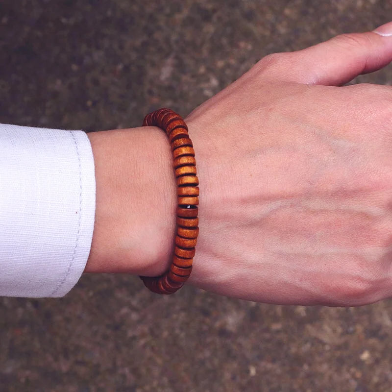 Natural Wood Beaded Men Bracelet