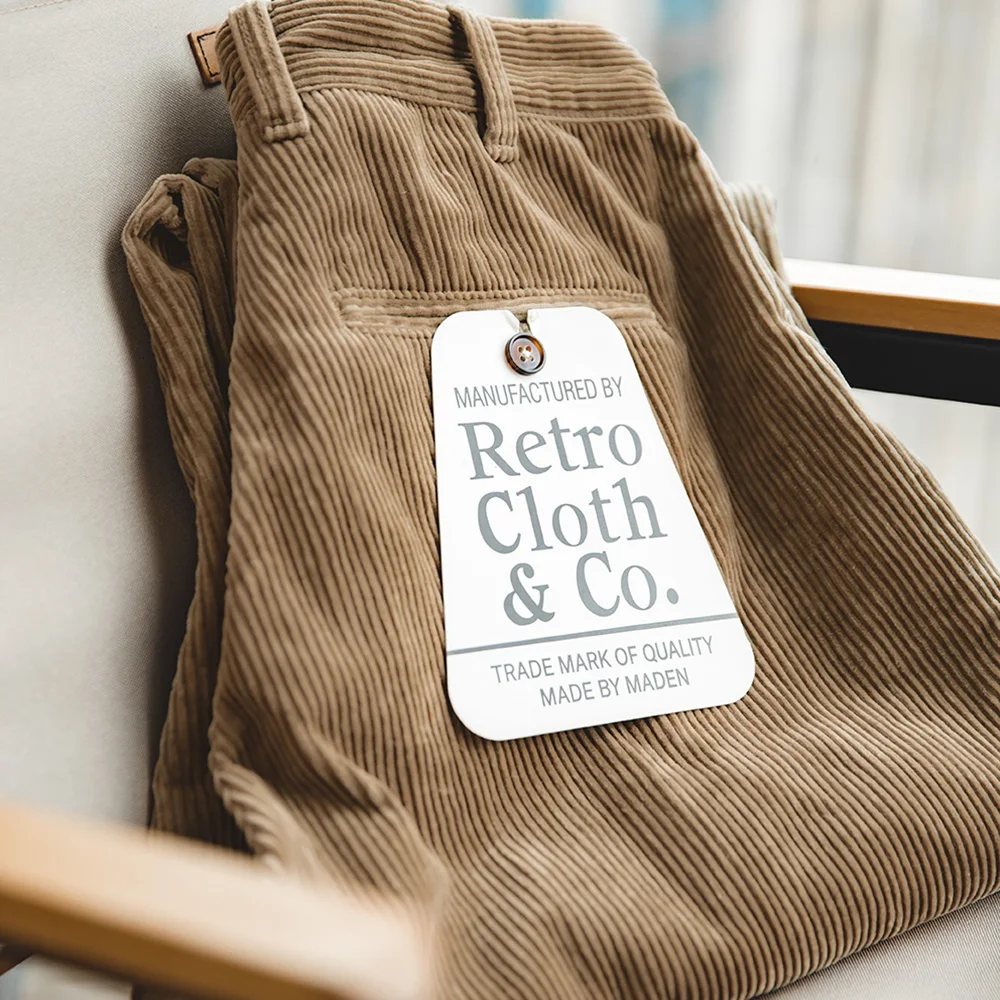 Maden Vintage Loose Corduroy Pants Wide Leg Mid Waist Striped Velvet Straight Leg Pants Men's Autumn Cargo corduroy pants casual pants